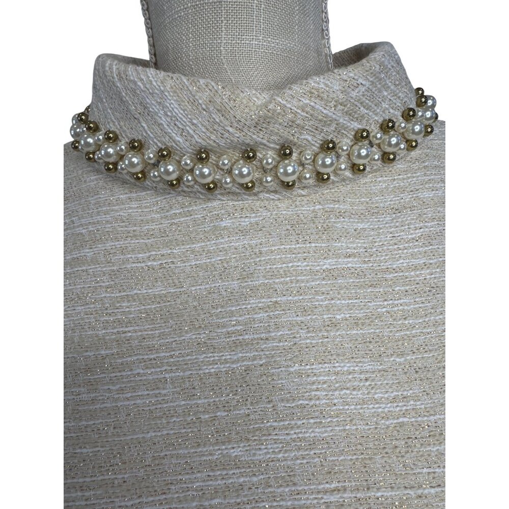 Lilly Pulitzer Portia Boucle Gold Metallic Pearl Beaded Mini Shift Dress Size 0 - Picture 3 of 10